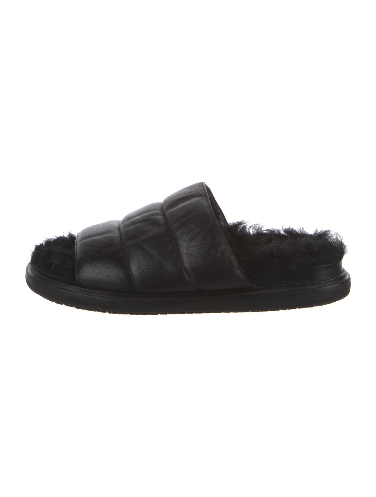 Marni Leather Fur Trim Slides