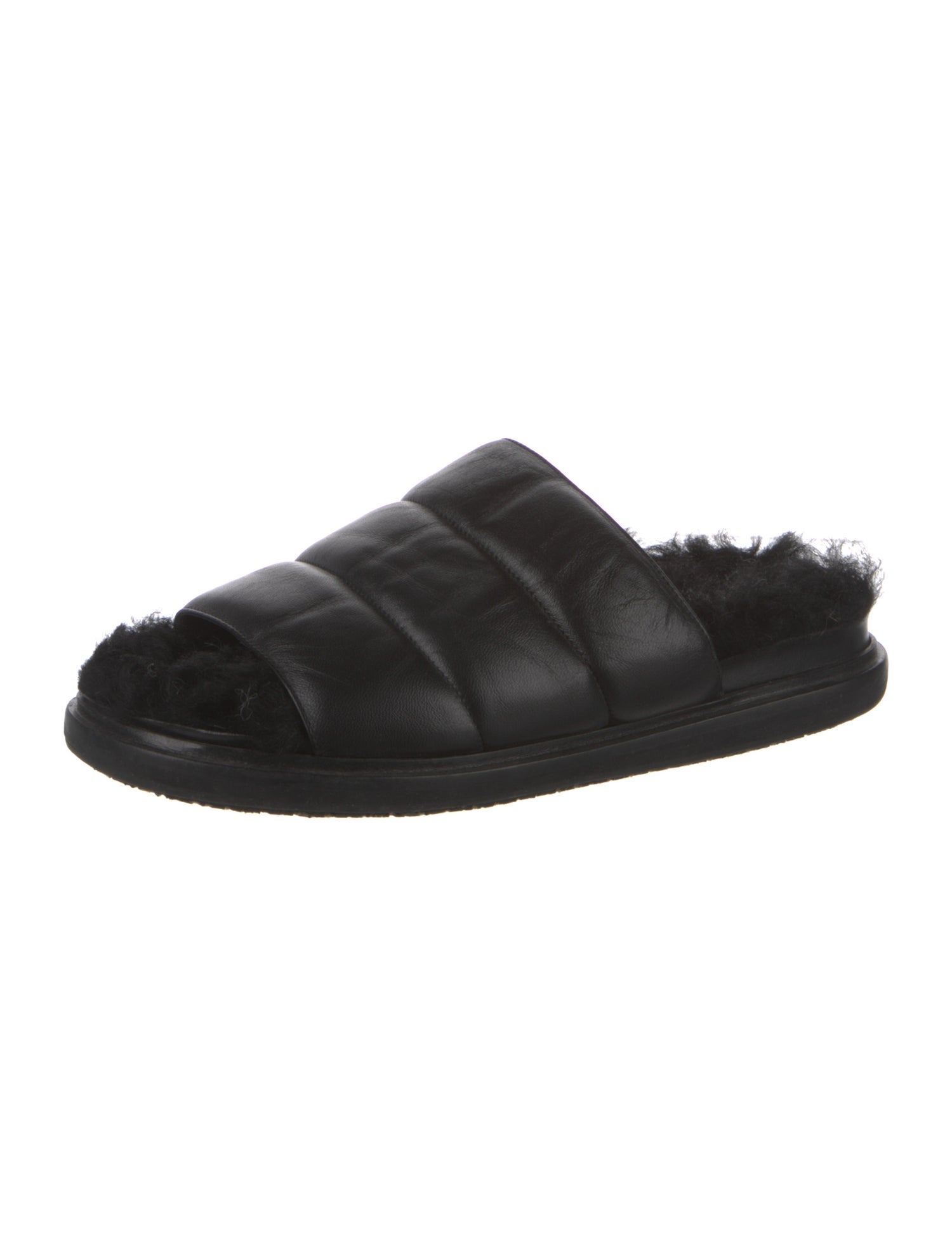 Marni Leather Fur Trim Slides