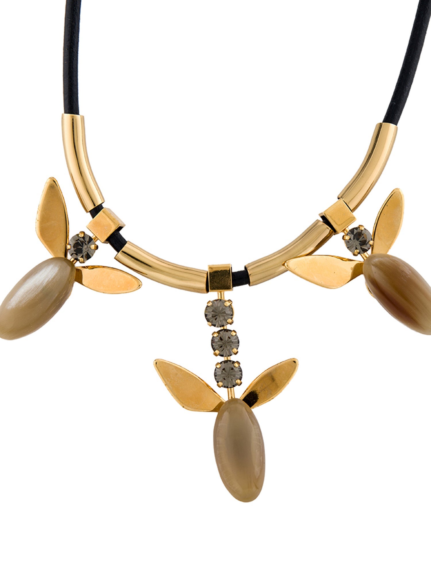 Marni Leather and Crystal Lariat Necklace