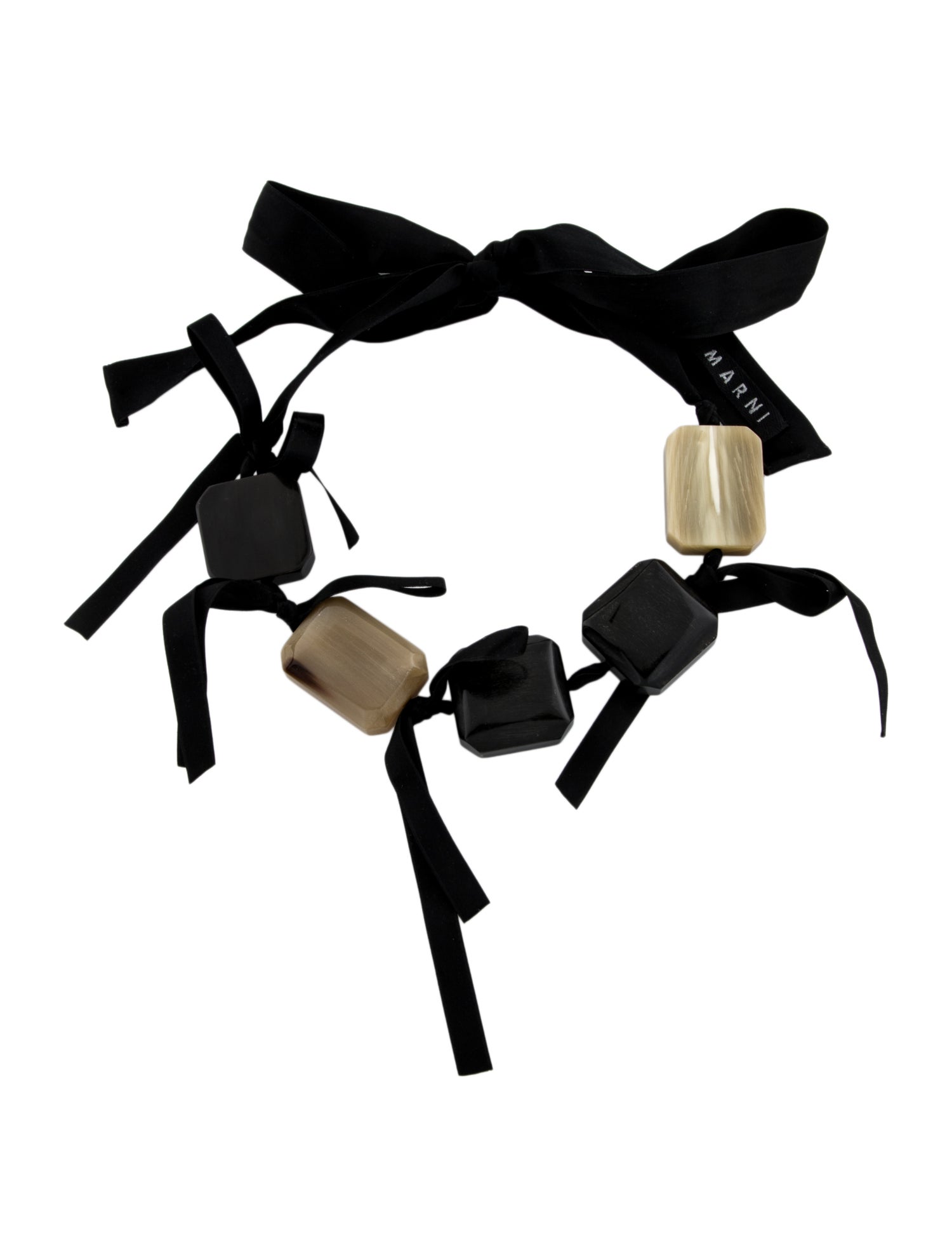 Marni Horn Bead & Ribbon Necklace
