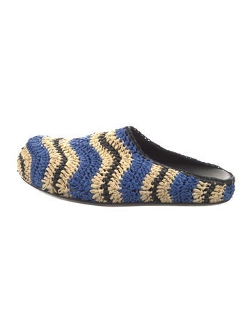 Pre-owned Marni Raffia Striped Mules In Blue