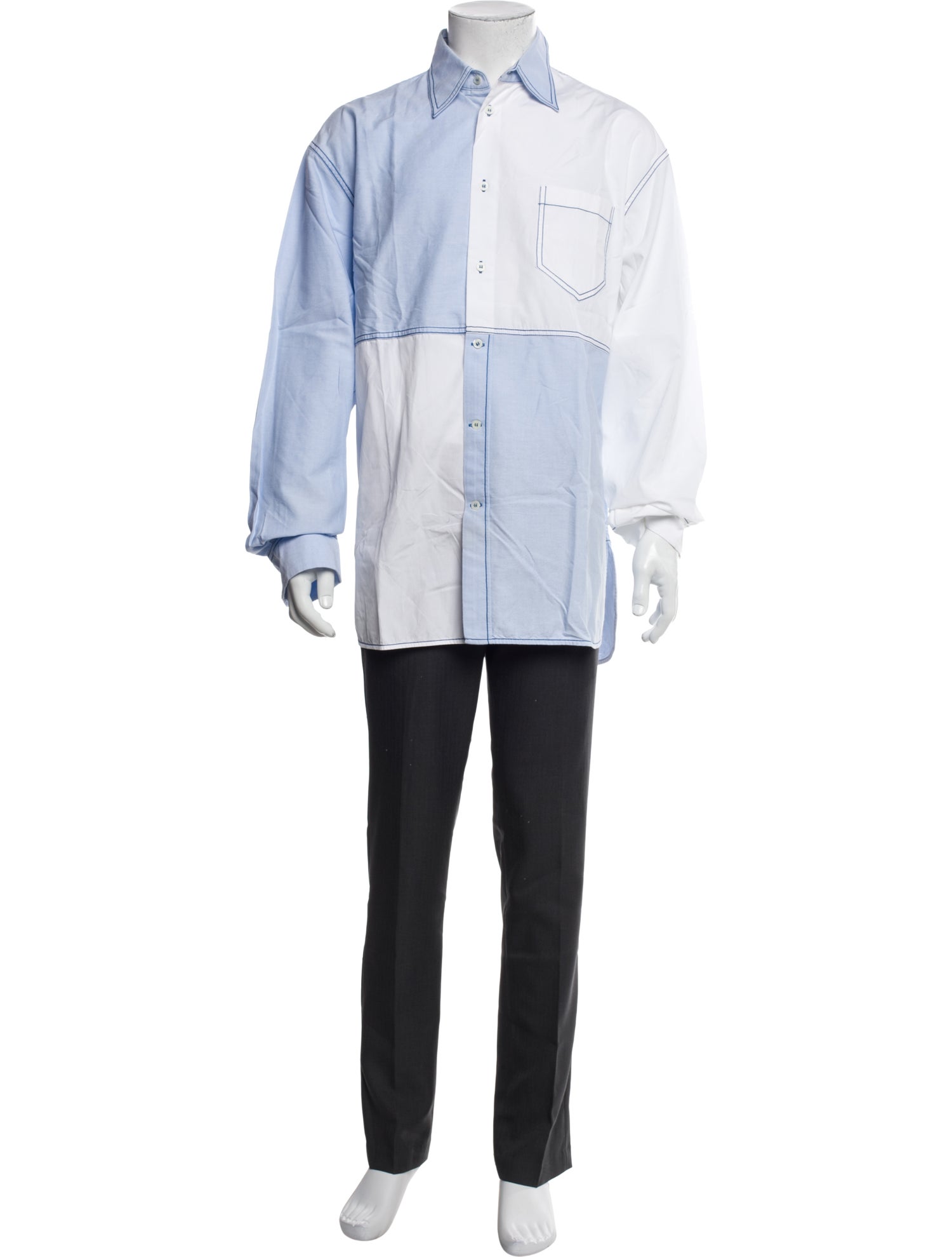 Colorblock Pattern Long Sleeve Tuxedo Shirt