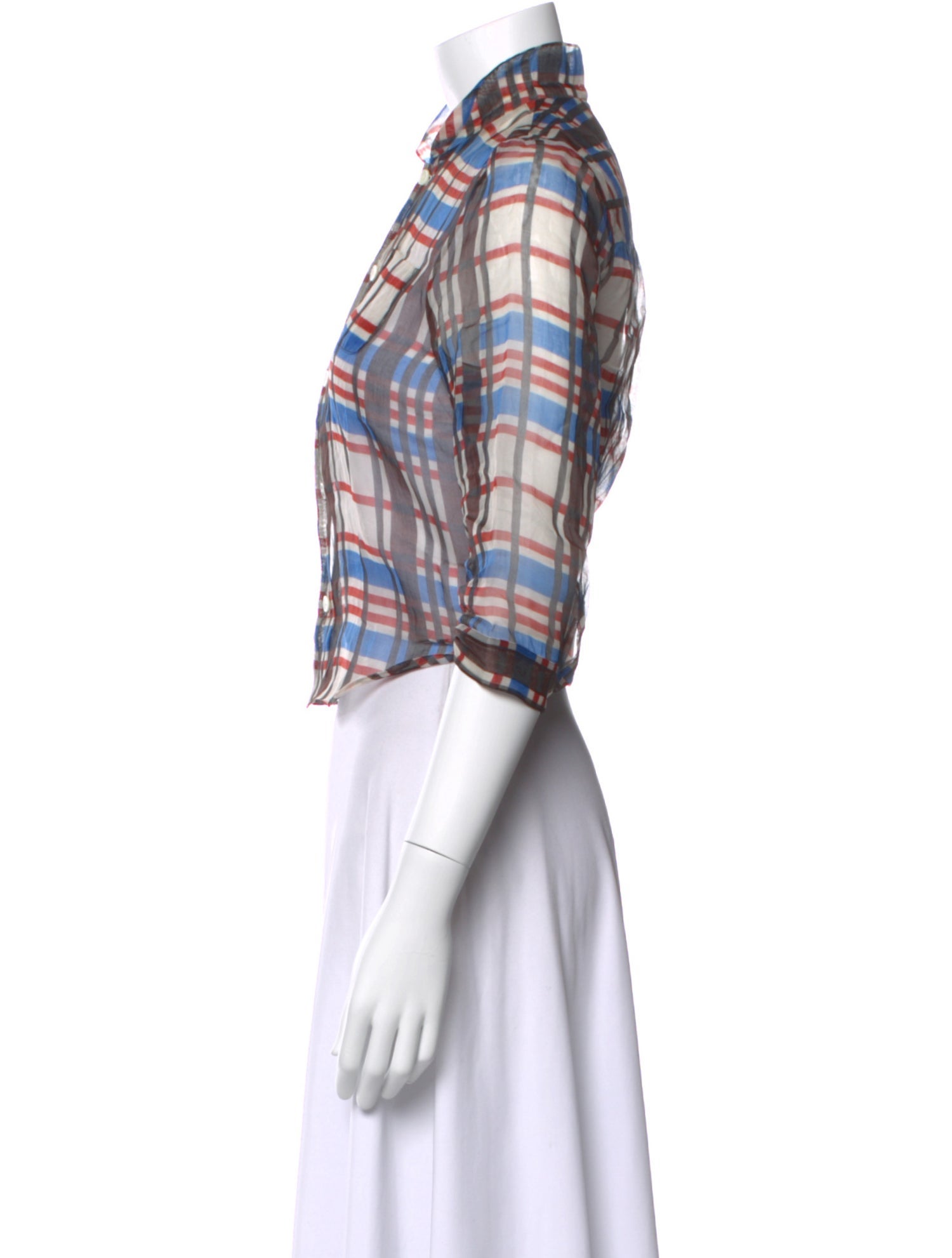 Marni Plaid Print Three-Quarter Sleeve Button-Up Top