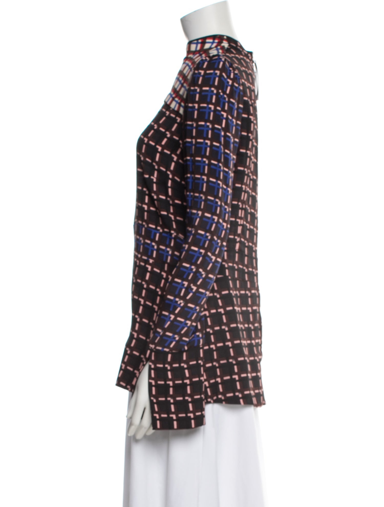 Marni Plaid Print Mock Neck Top