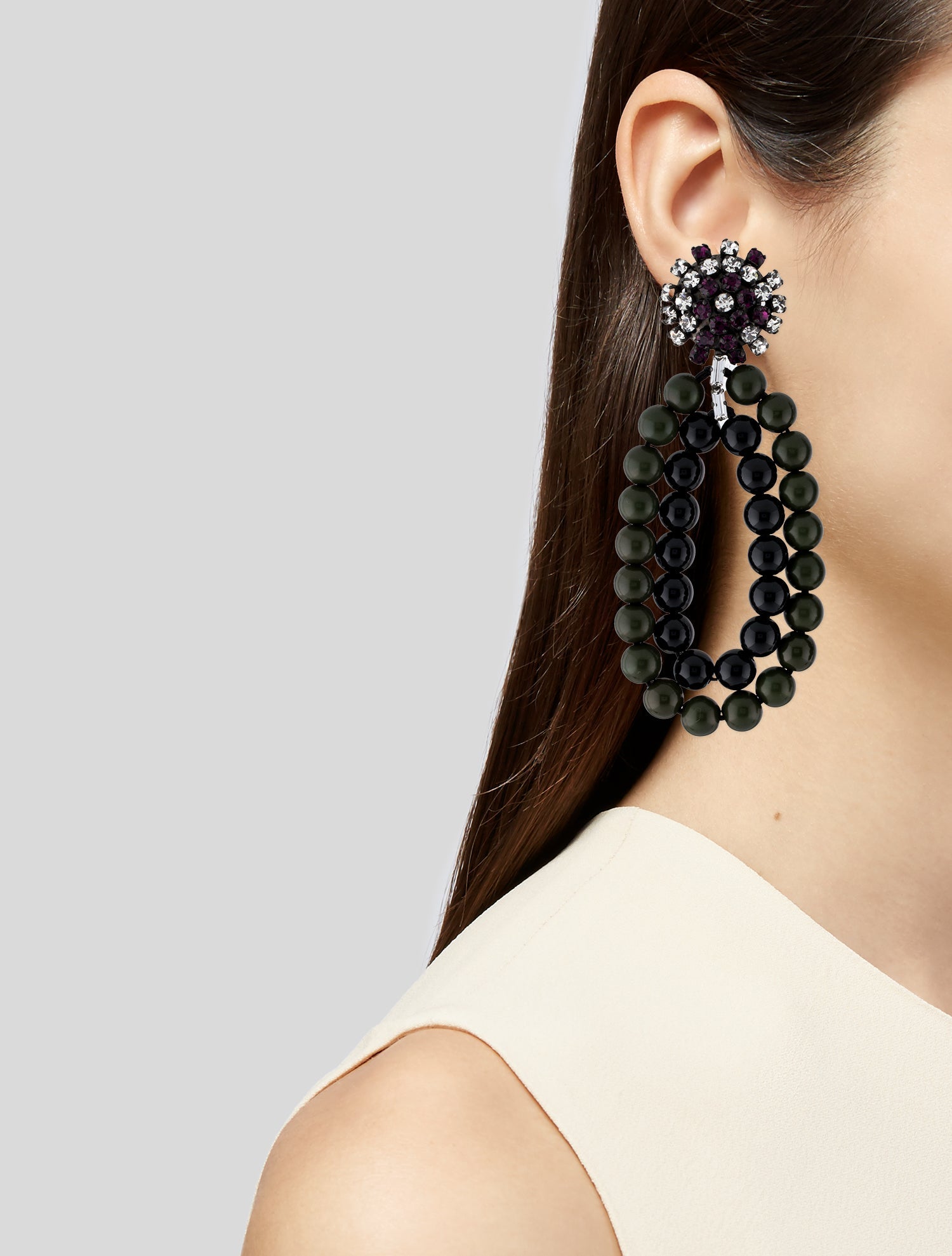 Marni Crystal & Bead Clip-On Drop Earrings