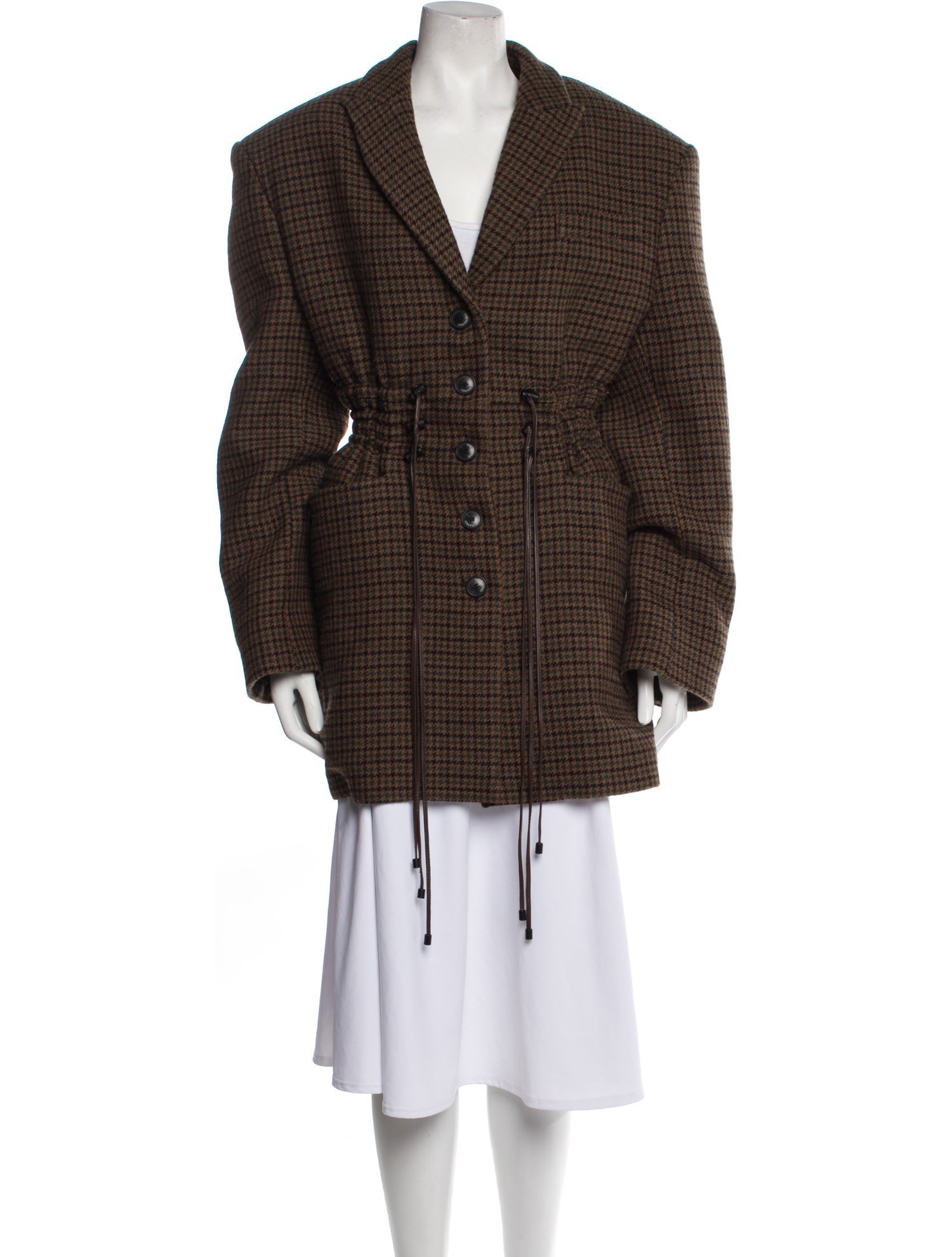 The Mannei Leather Plaid Print Peacoat w/ Tags