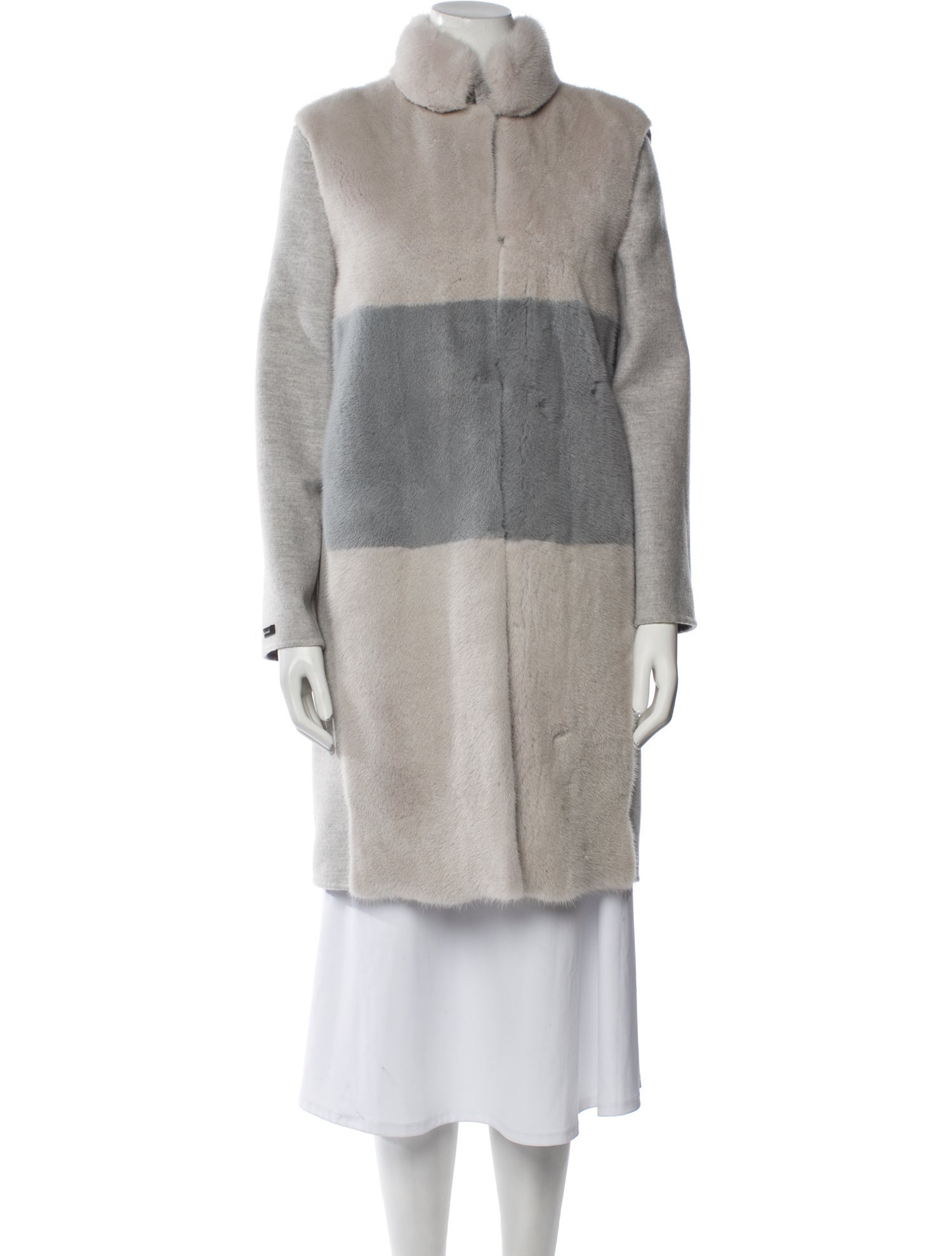 Manzoni 24 Wool Colorblock Pattern Faux Fur Coat w/ Tags