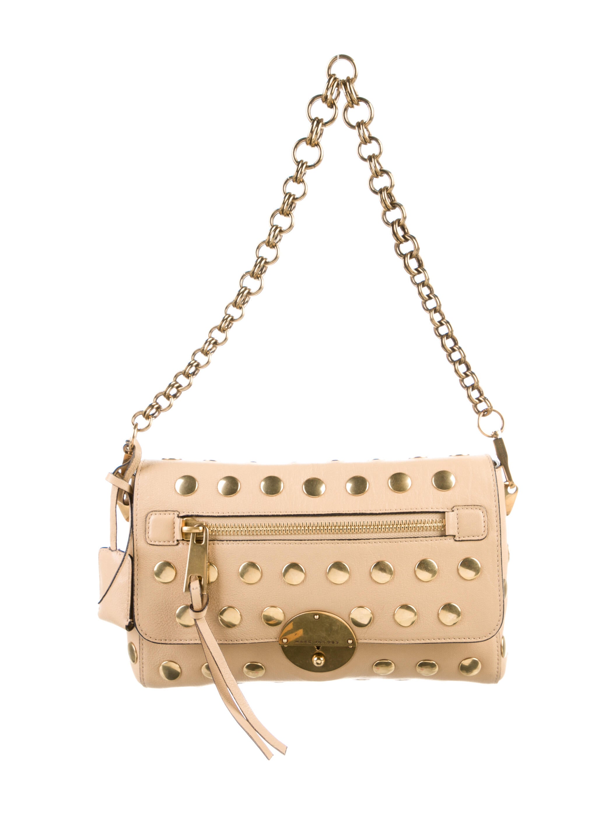 Marc Jacobs Studded Leather Shoulder Bag - Neutrals Shoulder Bags ...