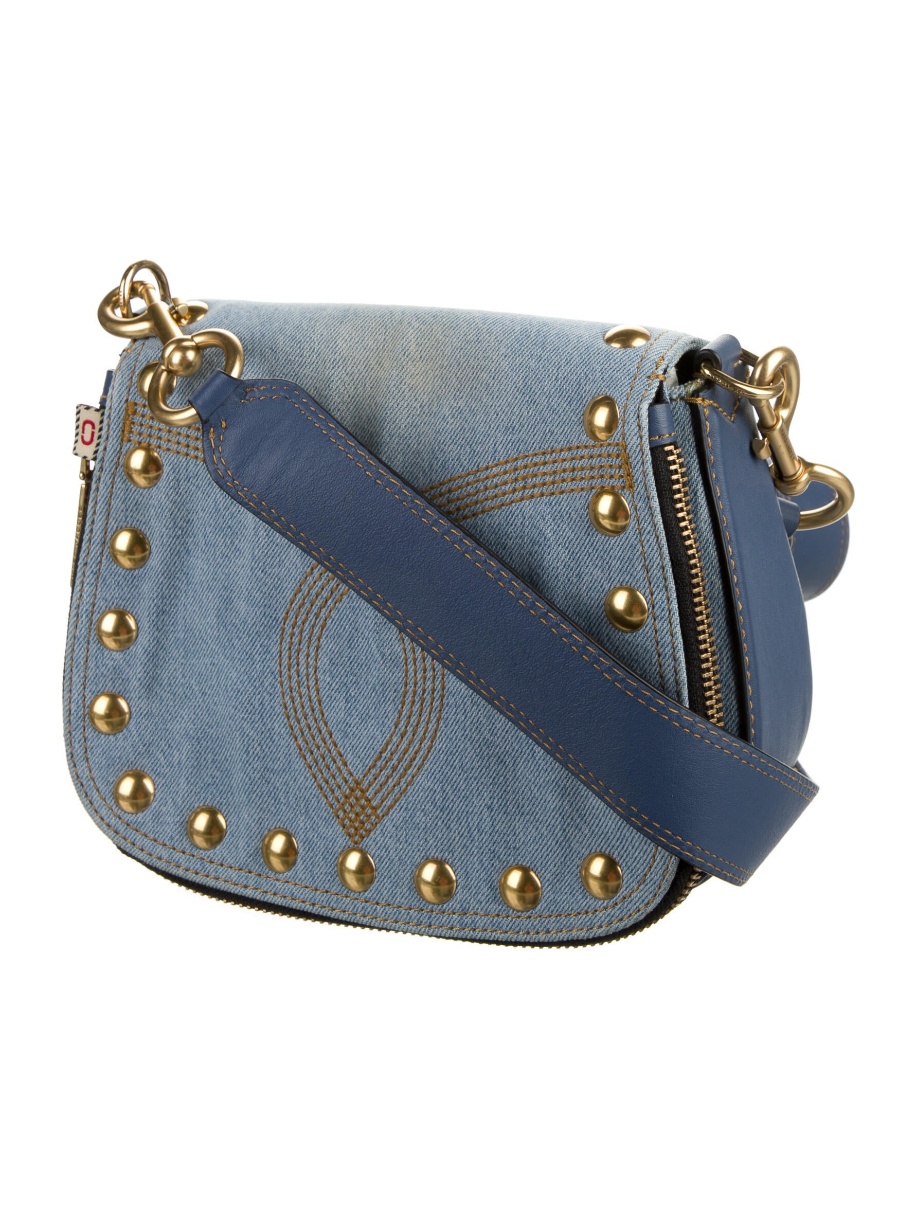 Marc Jacobs Denim LeatherTrimmed Crossbody Bag Blue Crossbody Bags