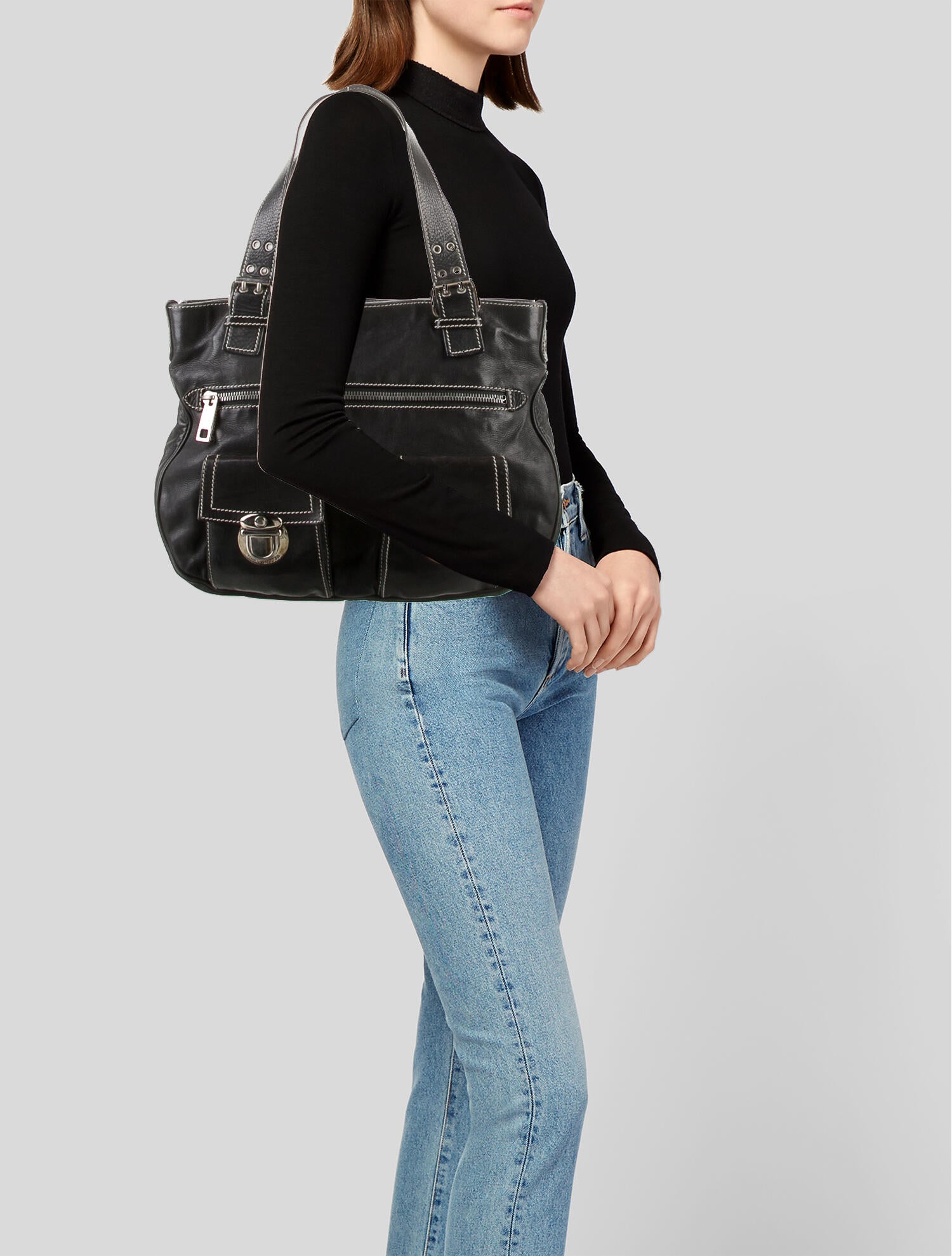 Marc Jacobs Leather Shoulder Bag Black Shoulder Bags, Handbags