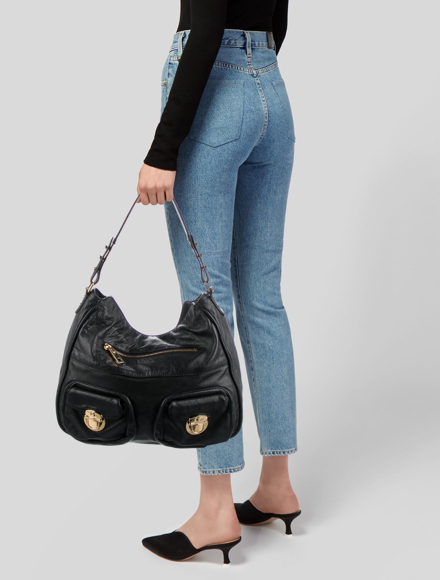 Marc Jacobs Leather Sophia Bag Black Hobos, Handbags MAR44937 The