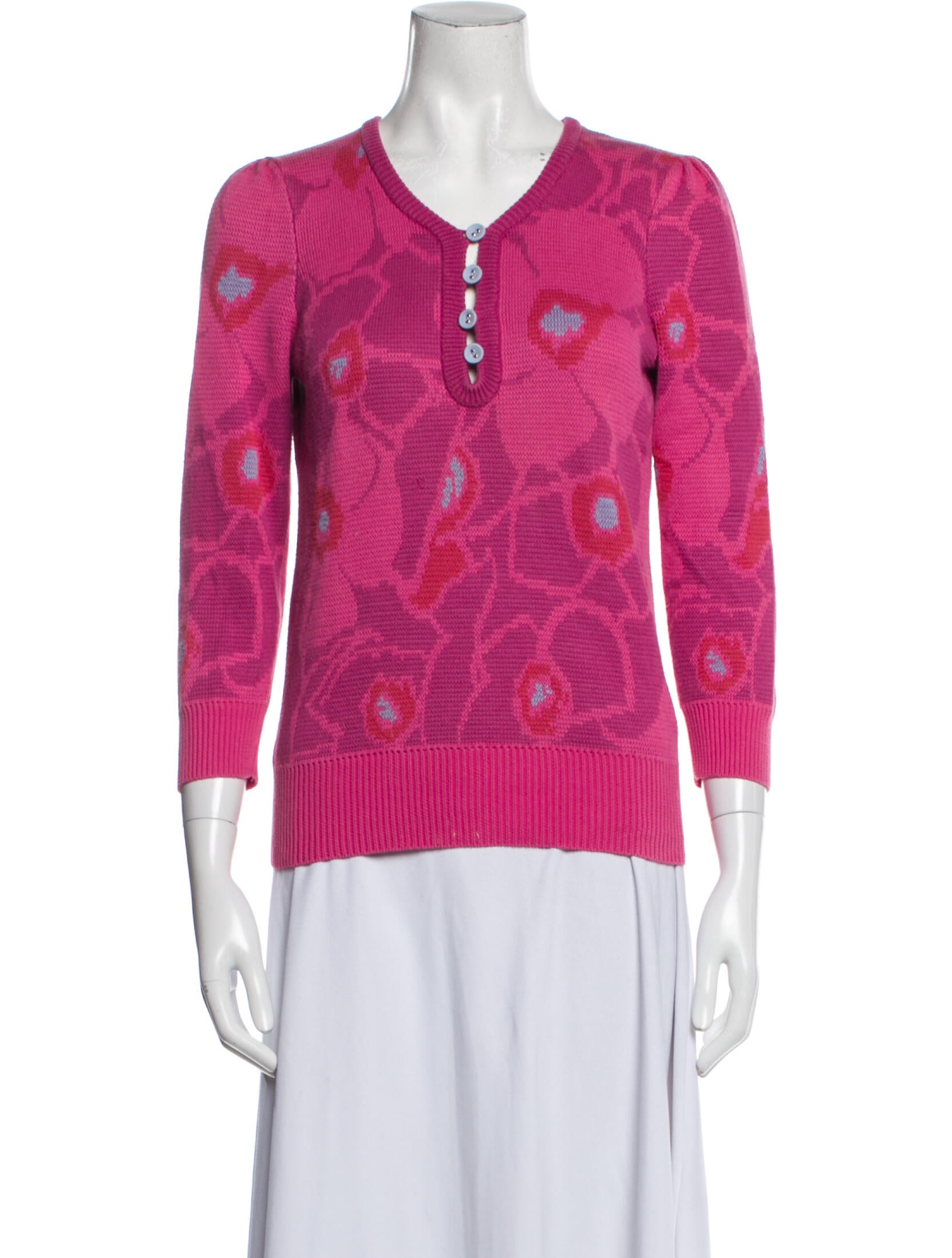 Marc Jacobs Printed VNeck Sweater Pink Knitwear, Clothing