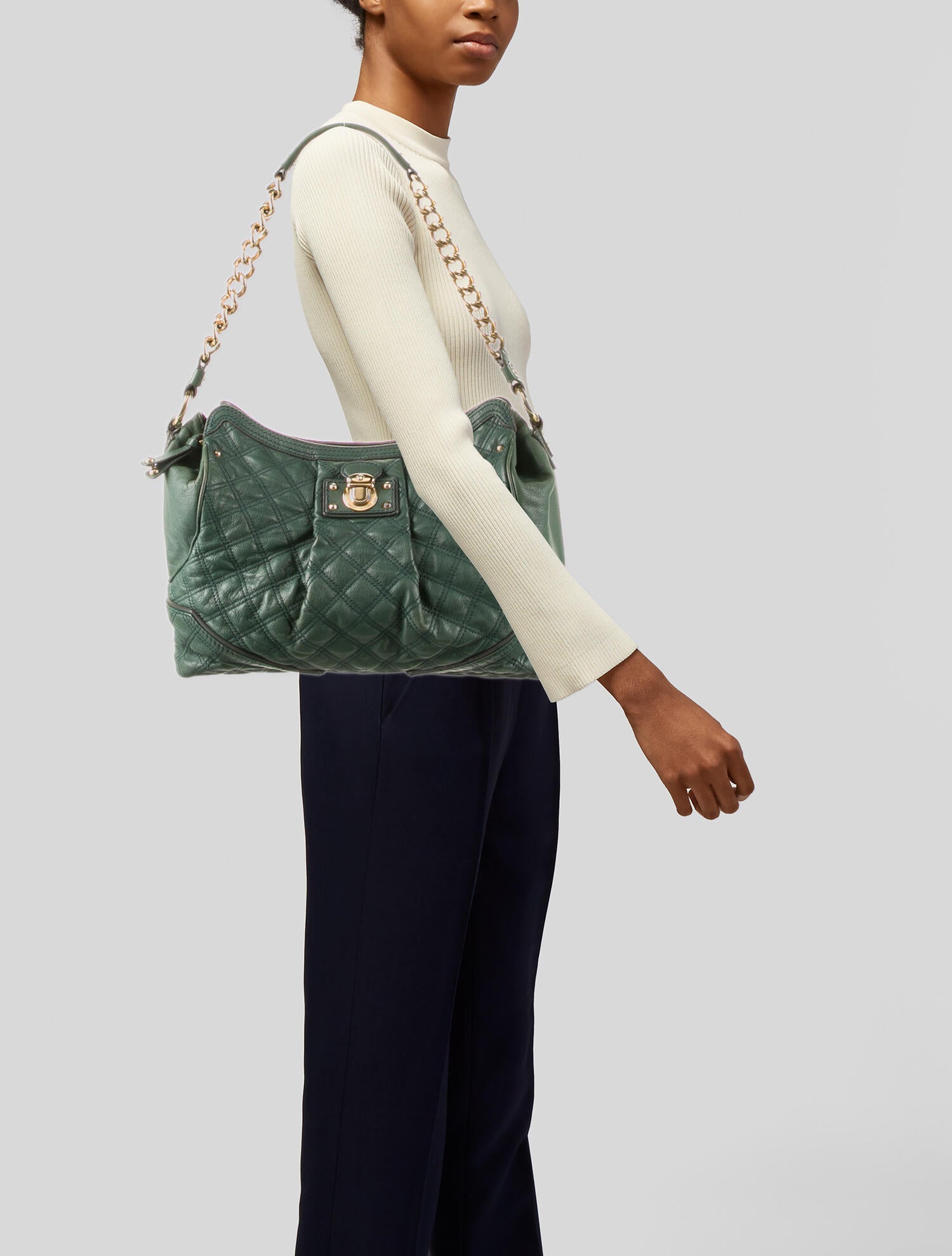 Marc Jacobs Quilted Leather Shoulder Bag Green Shoulder Bags