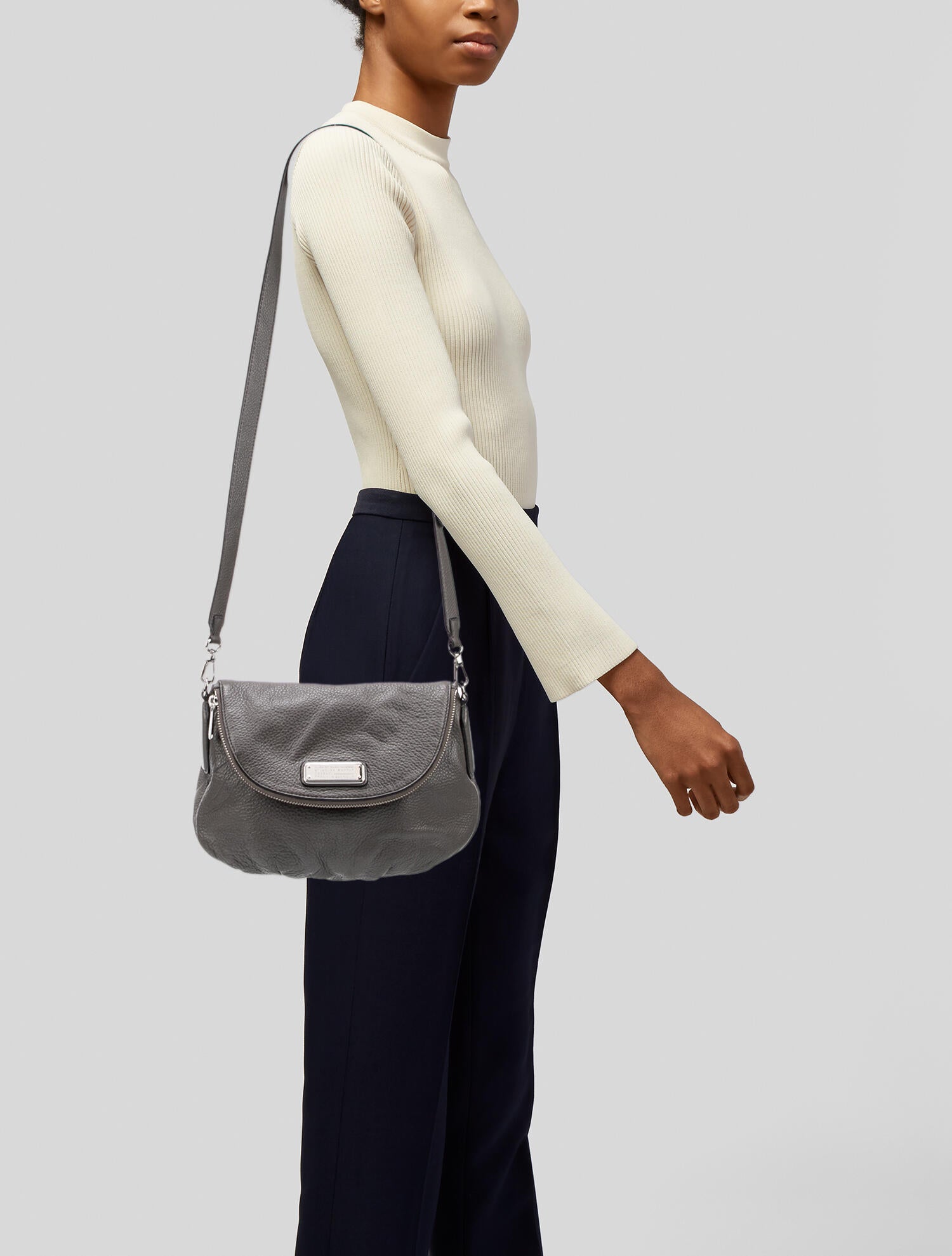 Marc by Marc Jacobs Flap Top Leather Crossbody Bag Grey Crossbody