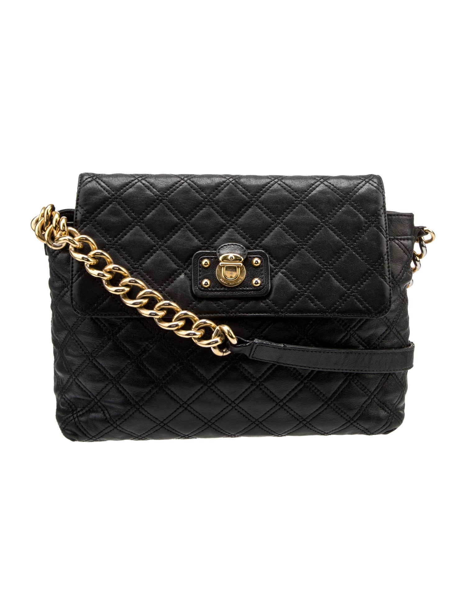 Marc Jacobs Flap Top Leather Shoulder Bag Black Shoulder Bags