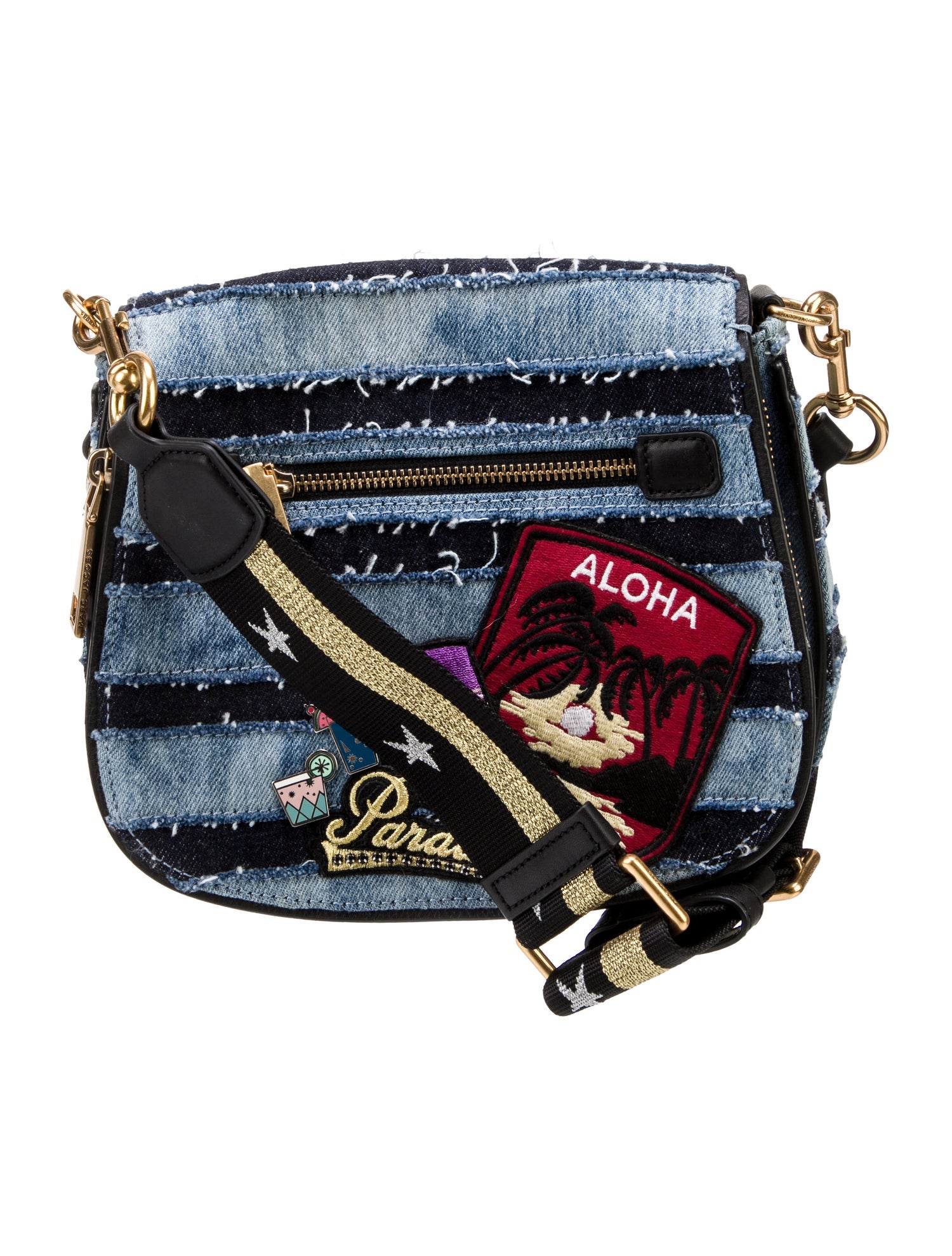 Marc Jacobs Embroidered Denim Crossbody Bag Blue Crossbody Bags