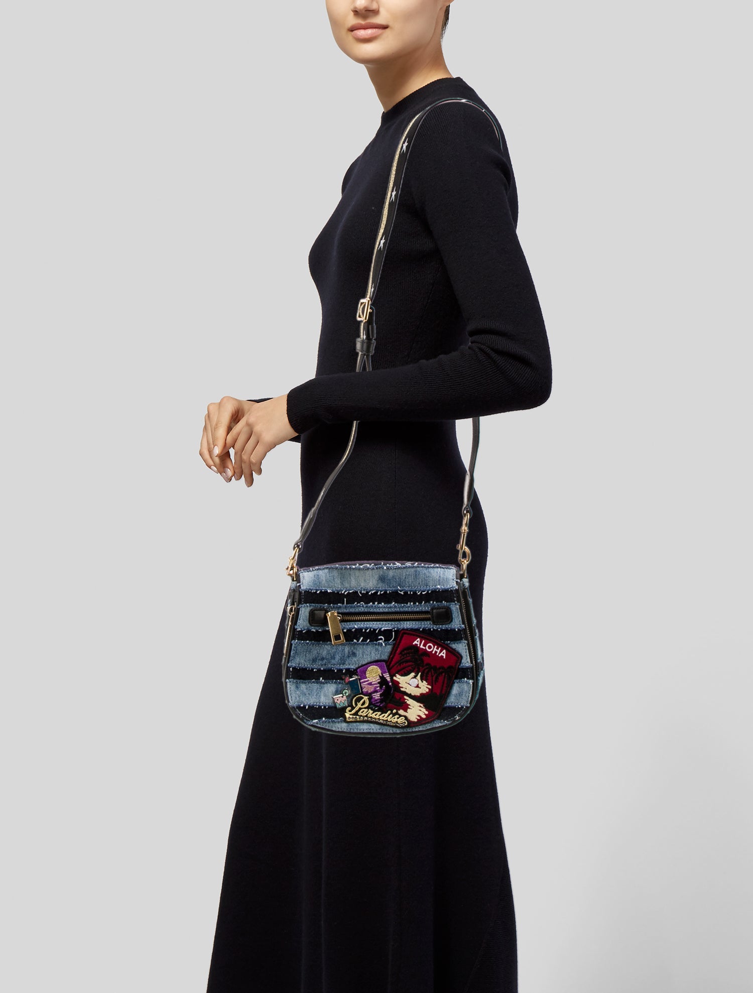 Marc Jacobs Embroidered Denim Crossbody Bag Blue Crossbody Bags