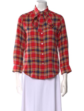 Marc Jacobs Silk Plaid Print Button-Up Top