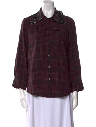 Marc Jacobs Silk Plaid Print Button-Up Top