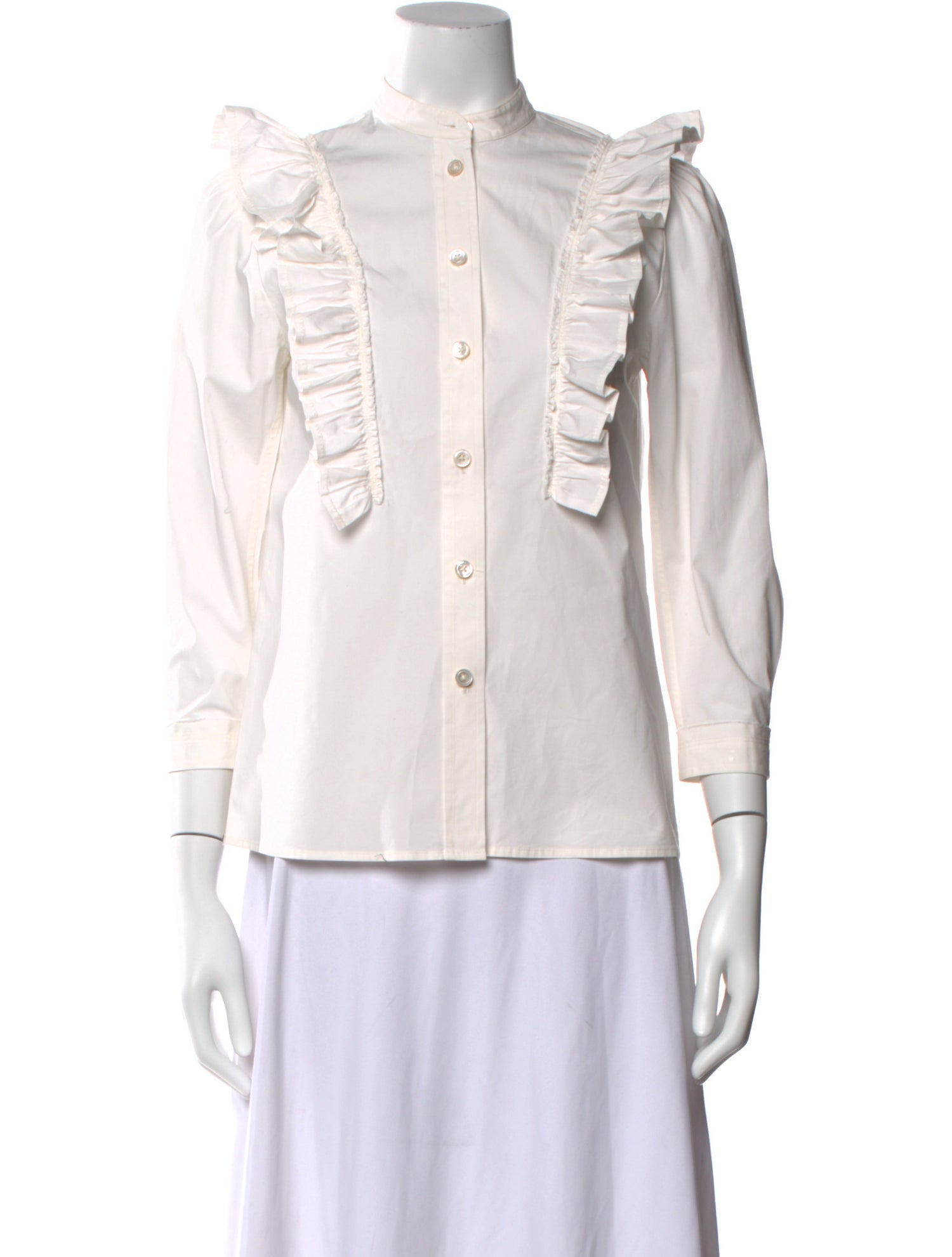 Marc Jacobs Mock Neck Three-Quarter Sleeve Button-Up Top