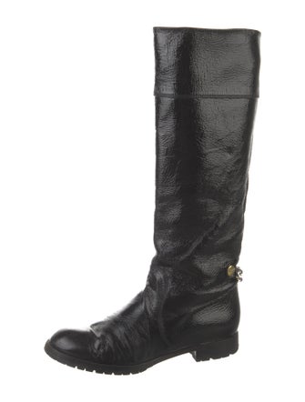Marc Jacobs Patent Leather Chain-Link Accents Riding Boots