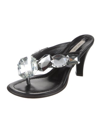 Marc Jacobs Leather Crystal Embellishments Slides