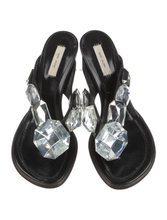 Marc Jacobs Leather Crystal Embellishments Slides