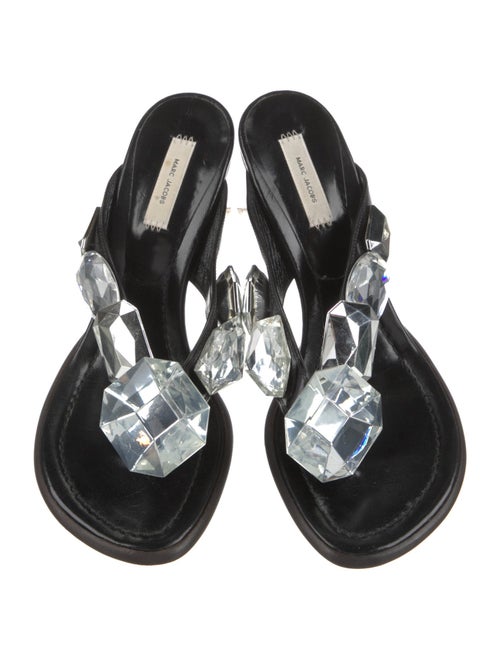 Marc Jacobs Leather Crystal Embellishments Slides