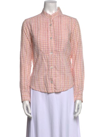 Marc Jacobs Plaid Print Mock Neck Button-Up Top