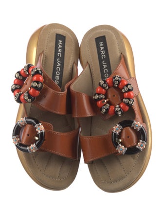 Marc Jacobs Leather Crystal Embellishments Slides