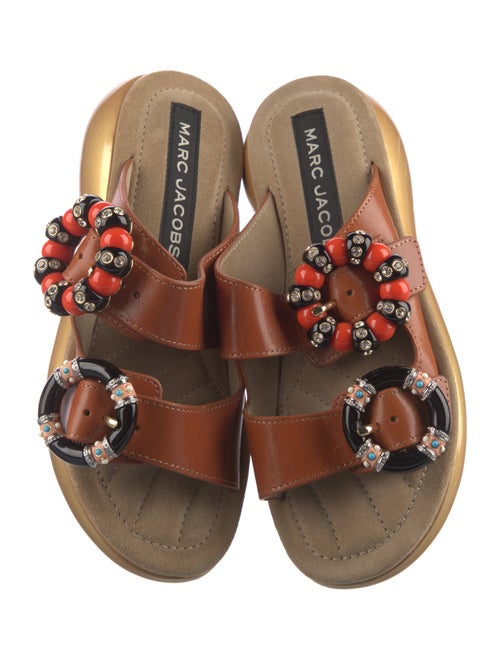 Marc Jacobs Leather Crystal Embellishments Slides