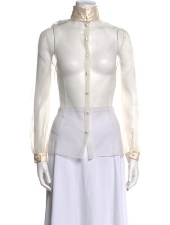 Marc Jacobs Mock Neck Long Sleeve Button-Up Top