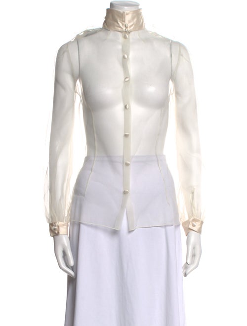 Marc Jacobs Mock Neck Long Sleeve Button-Up Top