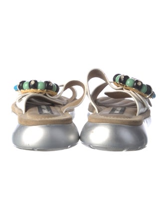 Marc Jacobs Leather Crystal Embellishments Slides