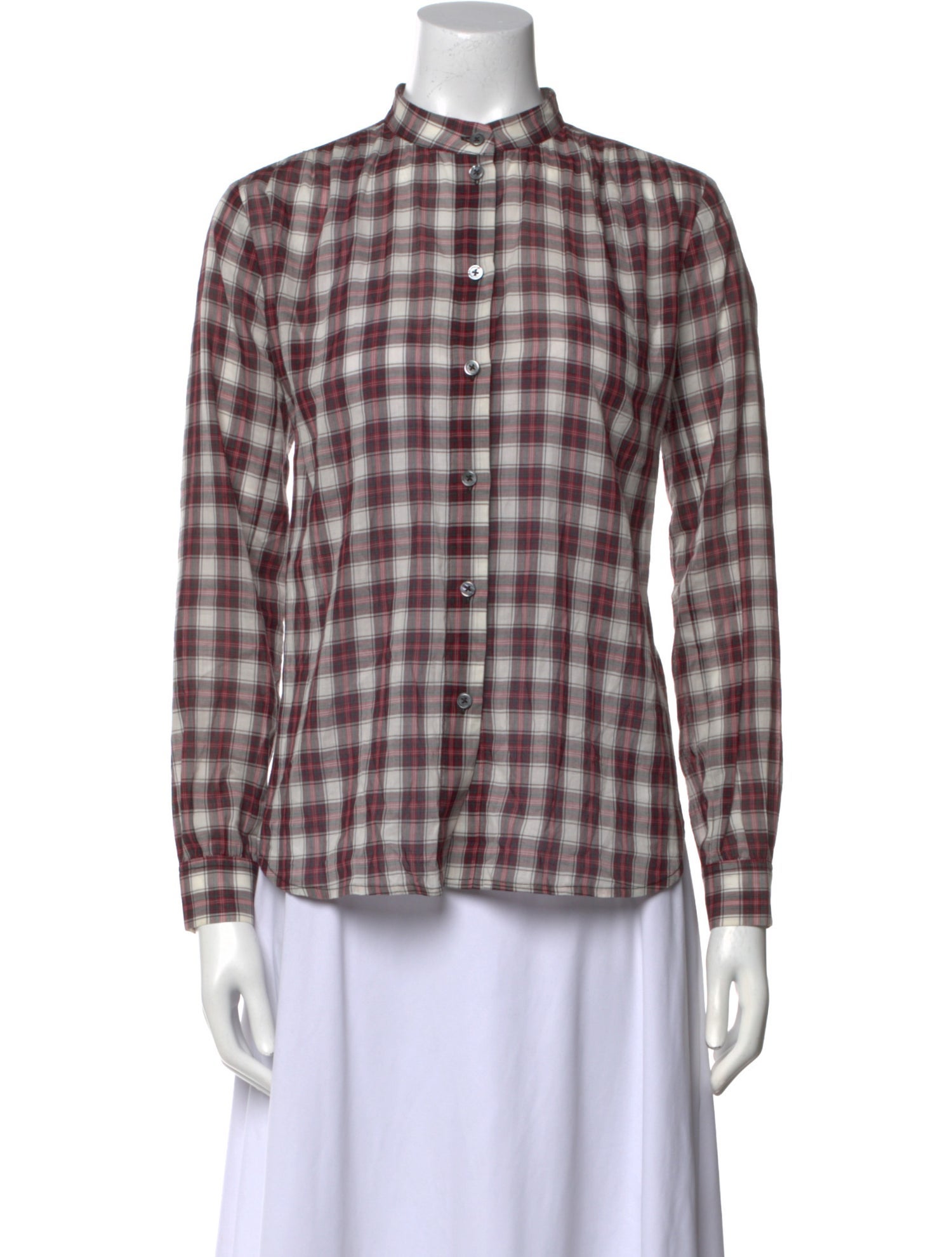 Marc Jacobs Plaid Print Mock Neck Button-Up Top