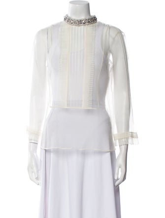 Marc Jacobs Mock Neck Three-Quarter Sleeve Blouse