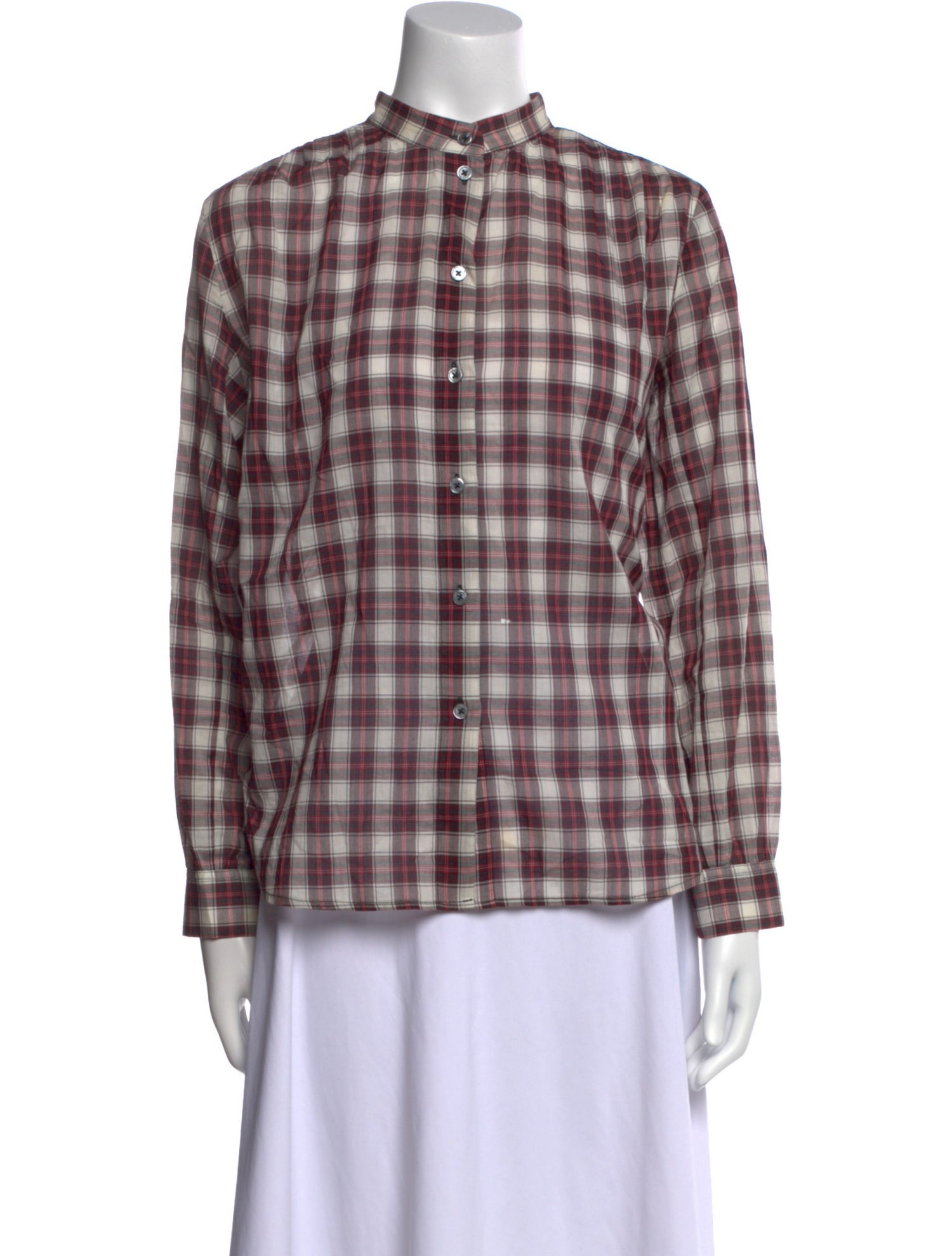 Marc Jacobs Plaid Print Mock Neck Button-Up Top