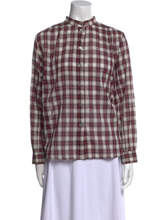 Marc Jacobs Plaid Print Mock Neck Button-Up Top