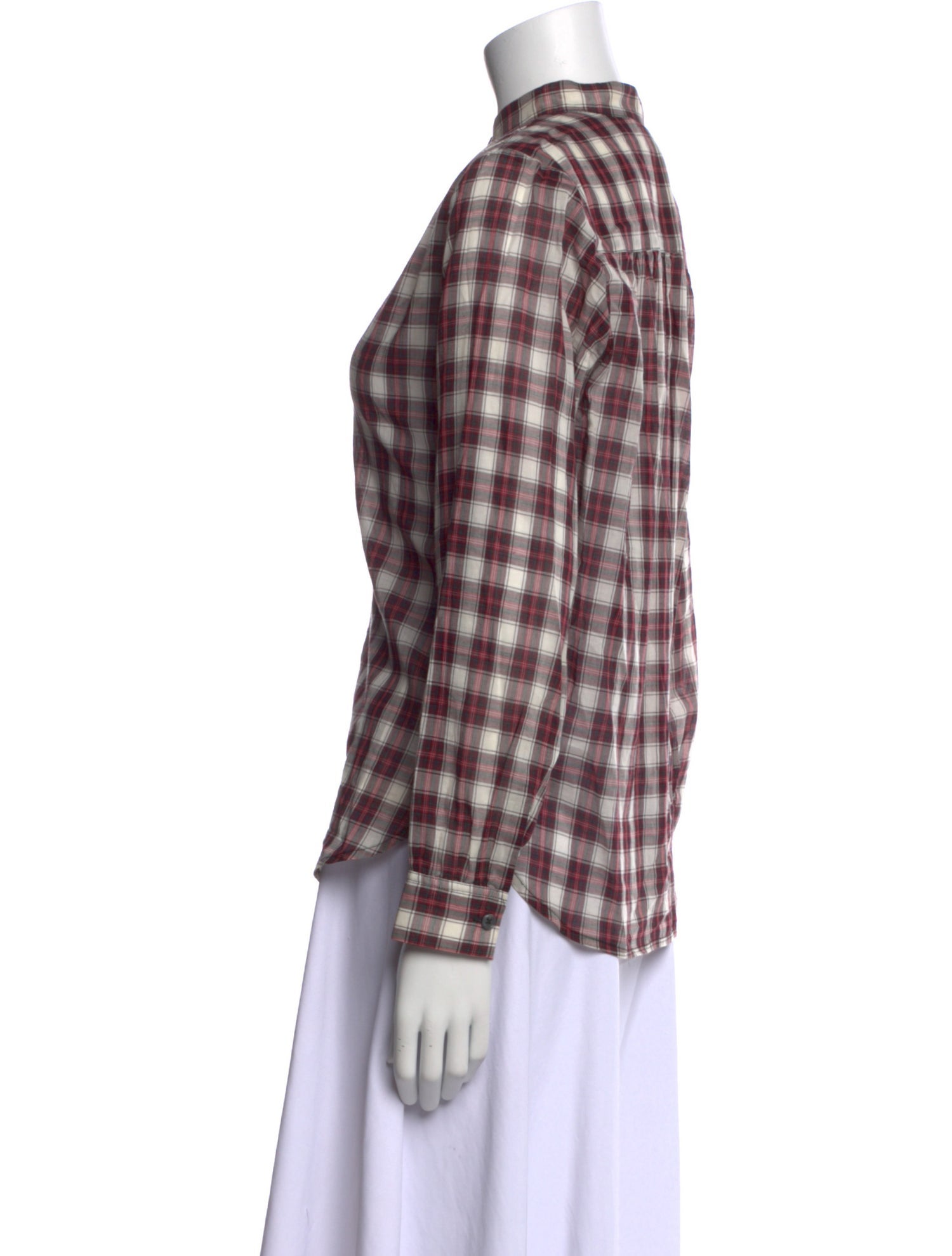 Marc Jacobs Plaid Print Mock Neck Button-Up Top