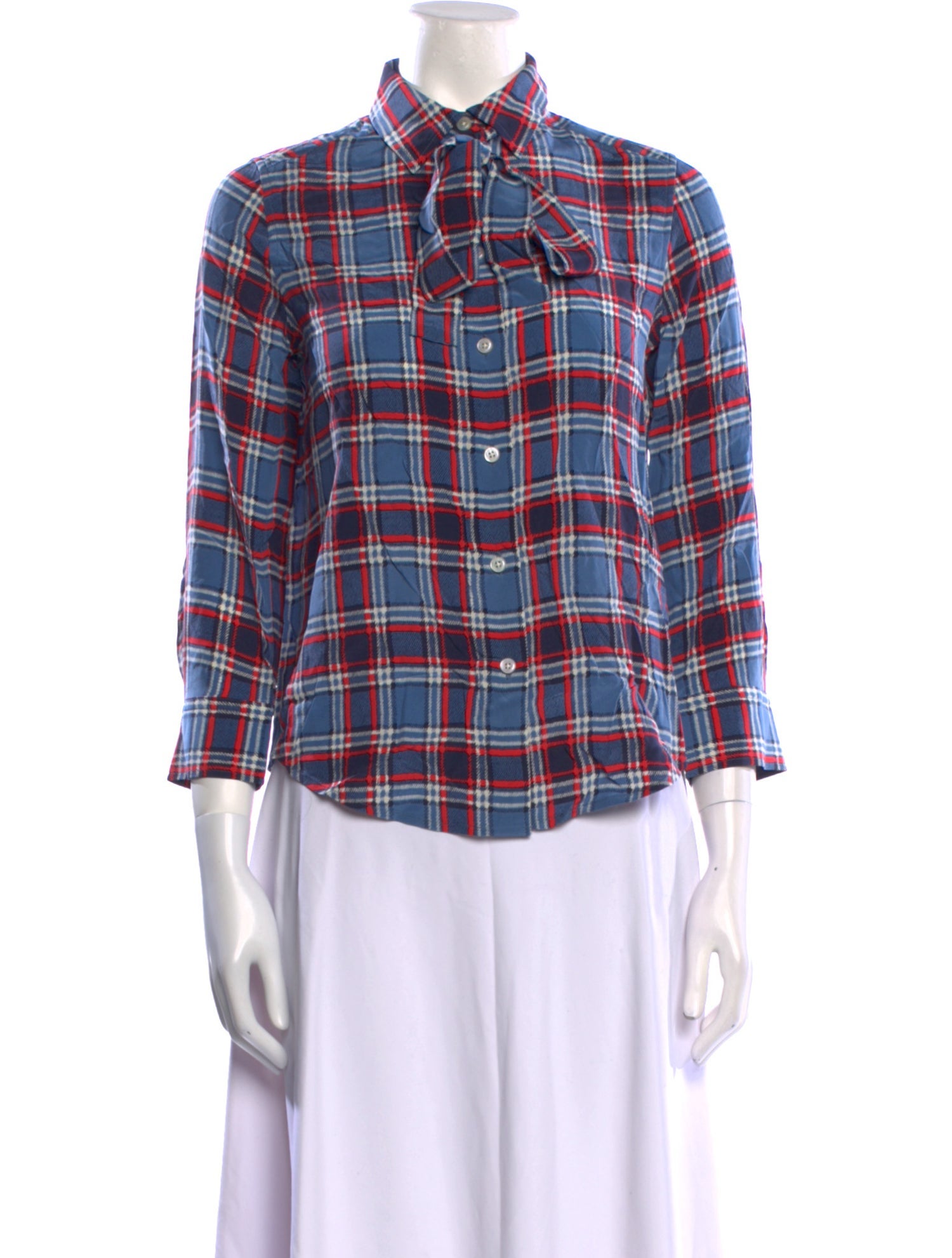 Marc Jacobs Silk Plaid Print Button-Up Top