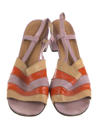 Marc Jacobs Leather Colorblock Pattern Slingback Sandals