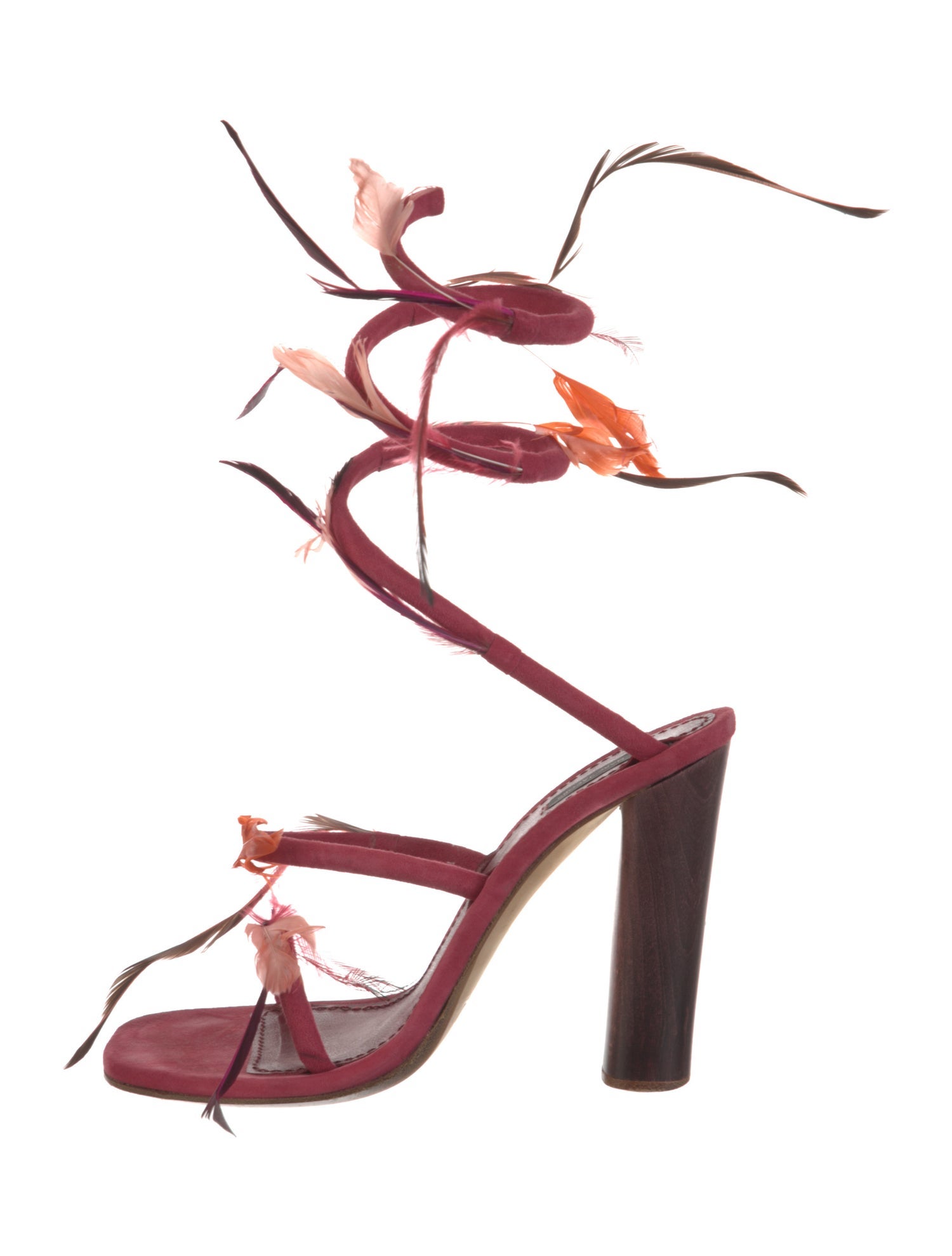 Marc Jacobs Suede Feather Trim Gladiator Sandals