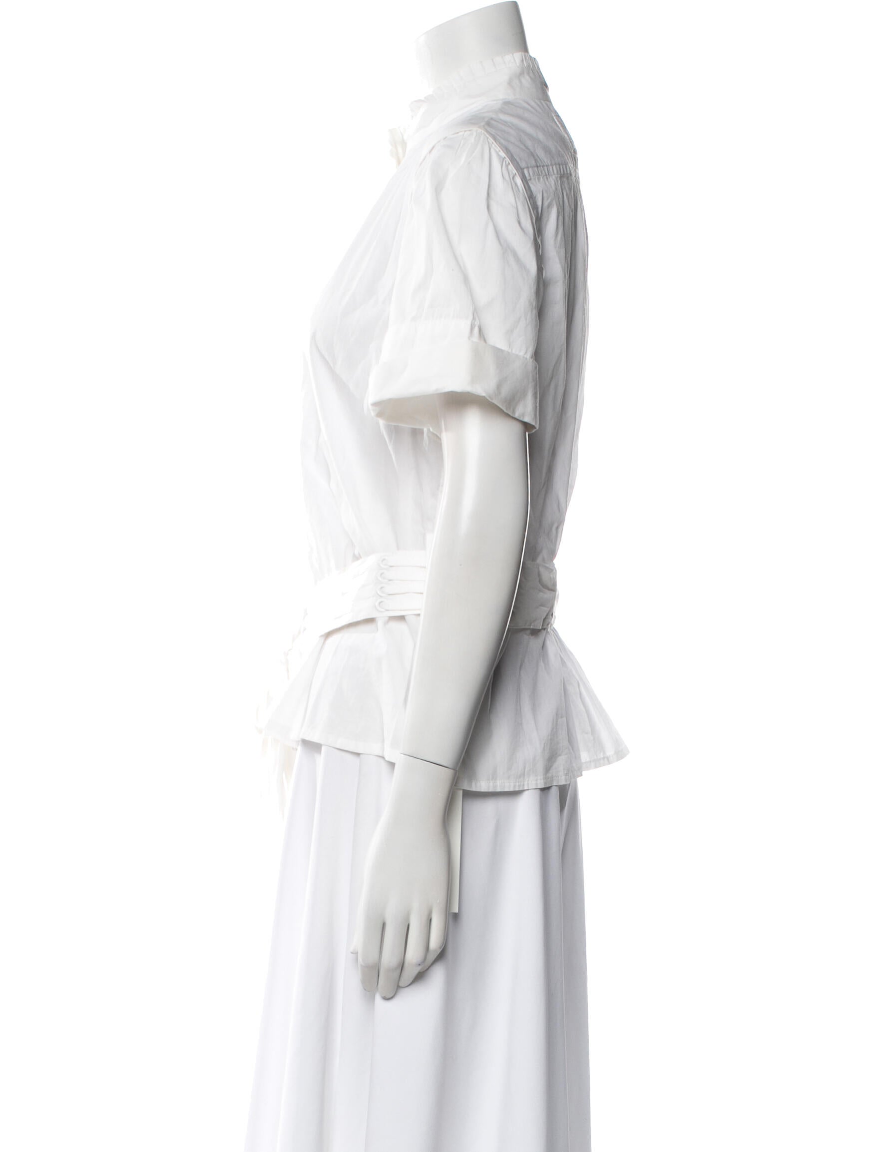 Marc Jacobs Mock Neck Short Sleeve Button-Up Top