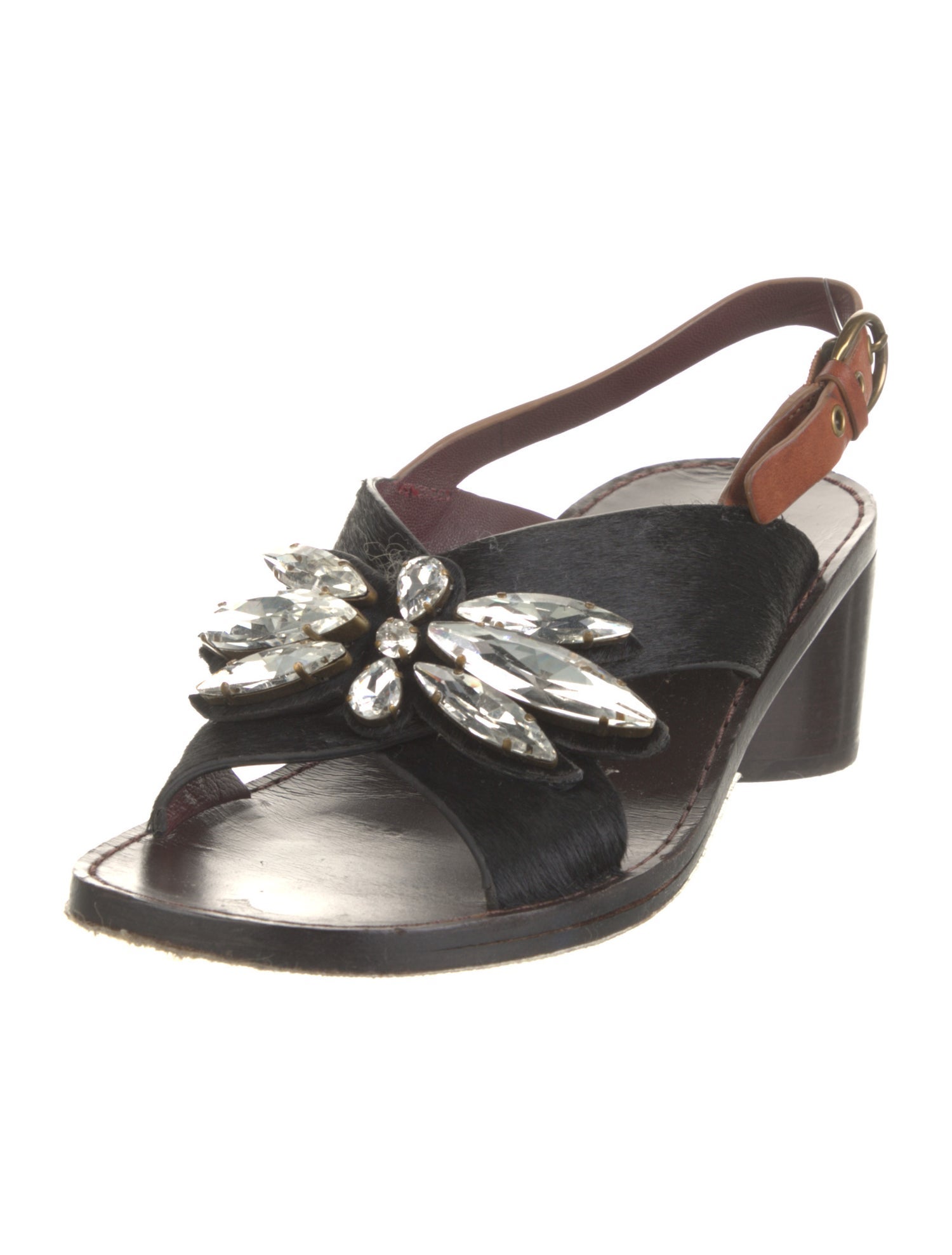 Marc Jacobs Ponyhair Colorblock Pattern T-Strap Sandals