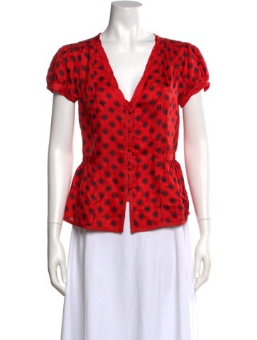 Pre-owned Marc Jacobs Silk Floral Print Blouse In Red