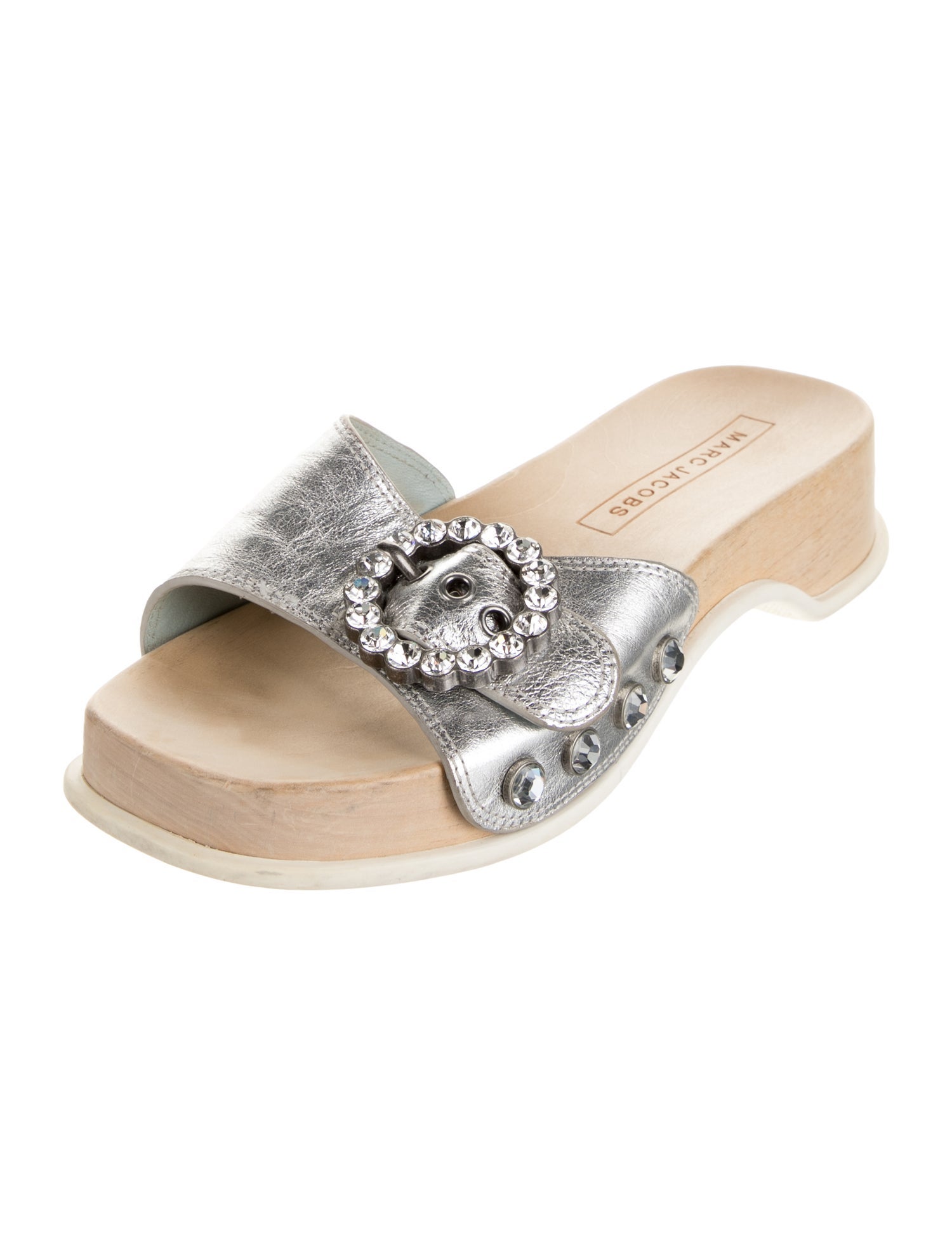 Marc Jacobs Leather Crystal Embellishments Slides