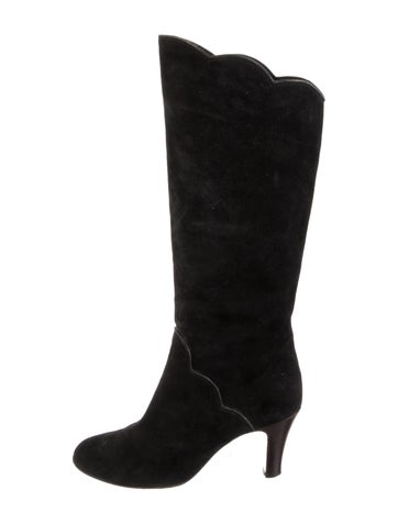 Pre-owned Marc Jacobs Suede Scalloped Accent Boots In Black
