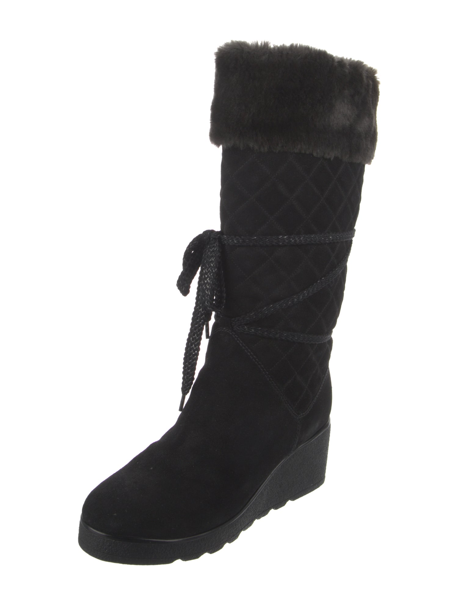 Marc Jacobs Suede Faux Fur Trim Lace-Up Boots