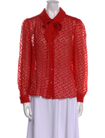 Carmen March Lace Pattern Long Sleeve Button-Up Top