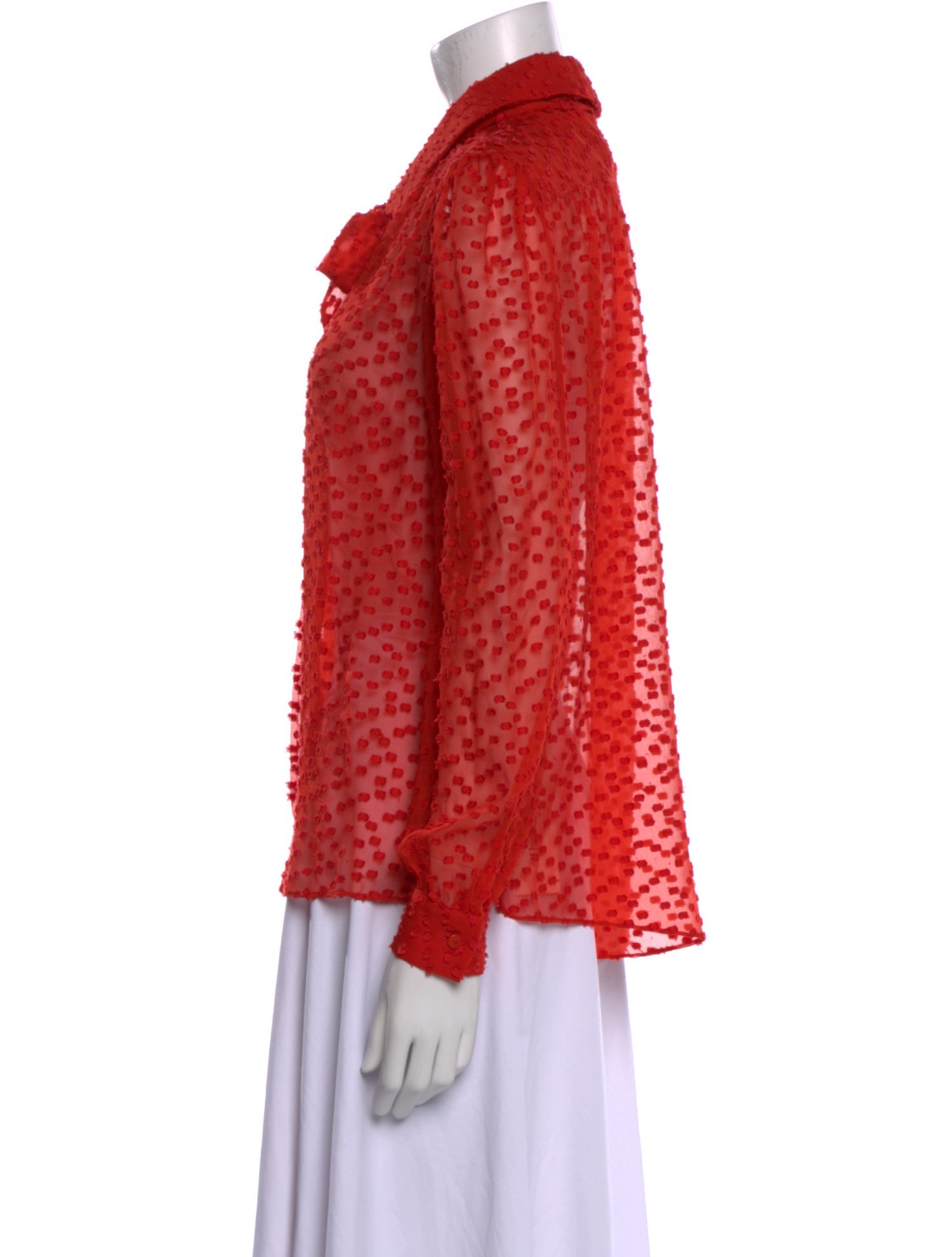 Carmen March Lace Pattern Long Sleeve Button-Up Top